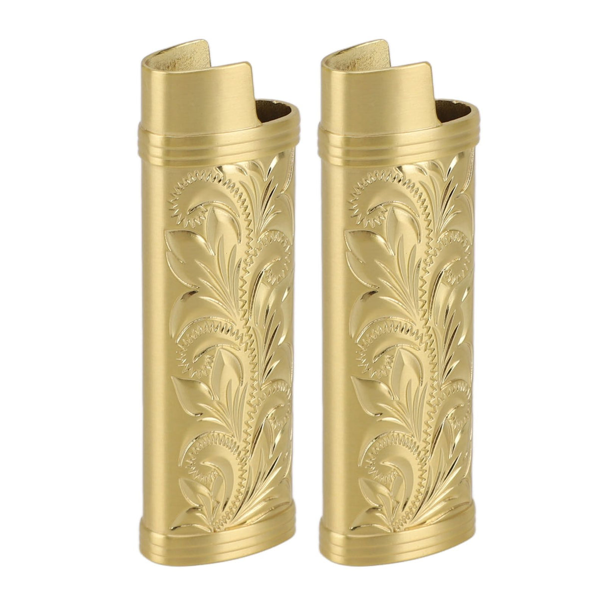 2Pcs Lighter Case Zinc Alloy Lighter Storage Container Floral Pattern for Outdoor Camping Hiking Gold
