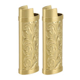 2Pcs Lighter Case Zinc Alloy Lighter Storage Container Floral Pattern for Outdoor Camping Hiking Gold