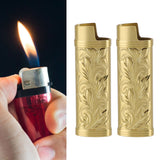 2Pcs Lighter Case Zinc Alloy Lighter Storage Container Floral Pattern for Outdoor Camping Hiking Gold