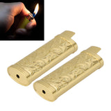 2Pcs Lighter Case Zinc Alloy Lighter Storage Container Floral Pattern for Outdoor Camping Hiking Gold - Extra Image