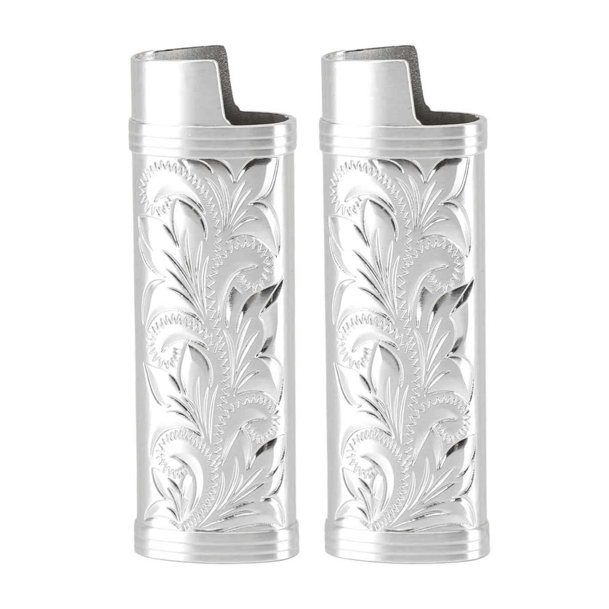 2Pcs Lighter Case Zinc Alloy Lighter Storage Container Floral Pattern for Outdoor Camping Hiking Silver
