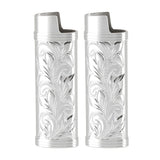 2Pcs Lighter Case Zinc Alloy Lighter Storage Container Floral Pattern for Outdoor Camping Hiking Silver