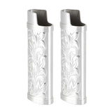 2Pcs Lighter Case Zinc Alloy Lighter Storage Container Floral Pattern for Outdoor Camping Hiking Silver - Front View