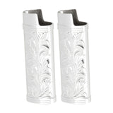 2Pcs Lighter Case Zinc Alloy Lighter Storage Container Floral Pattern for Outdoor Camping Hiking Silver - 45-Degree Angle