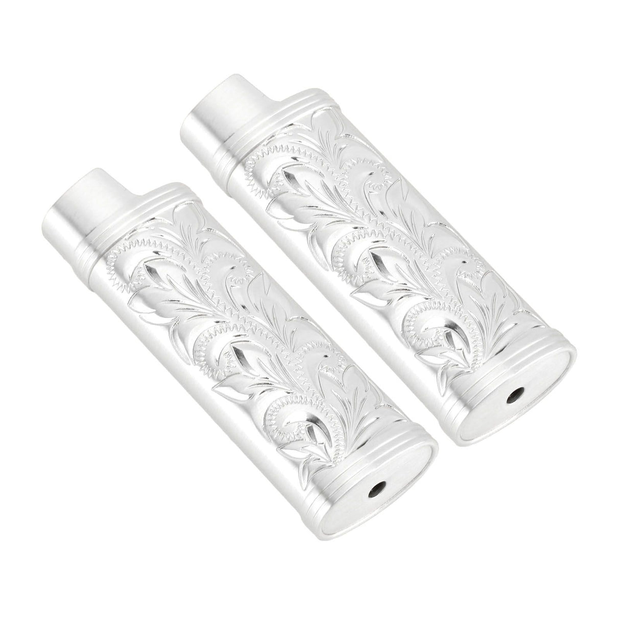 2Pcs Lighter Case Zinc Alloy Lighter Storage Container Floral Pattern for Outdoor Camping Hiking Silver