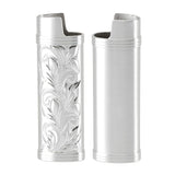 2Pcs Lighter Case Zinc Alloy Lighter Storage Container Floral Pattern for Outdoor Camping Hiking Silver - Low Angle