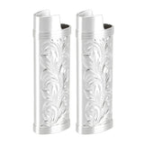 2Pcs Lighter Case Zinc Alloy Lighter Storage Container Floral Pattern for Outdoor Camping Hiking Silver - Extra Image