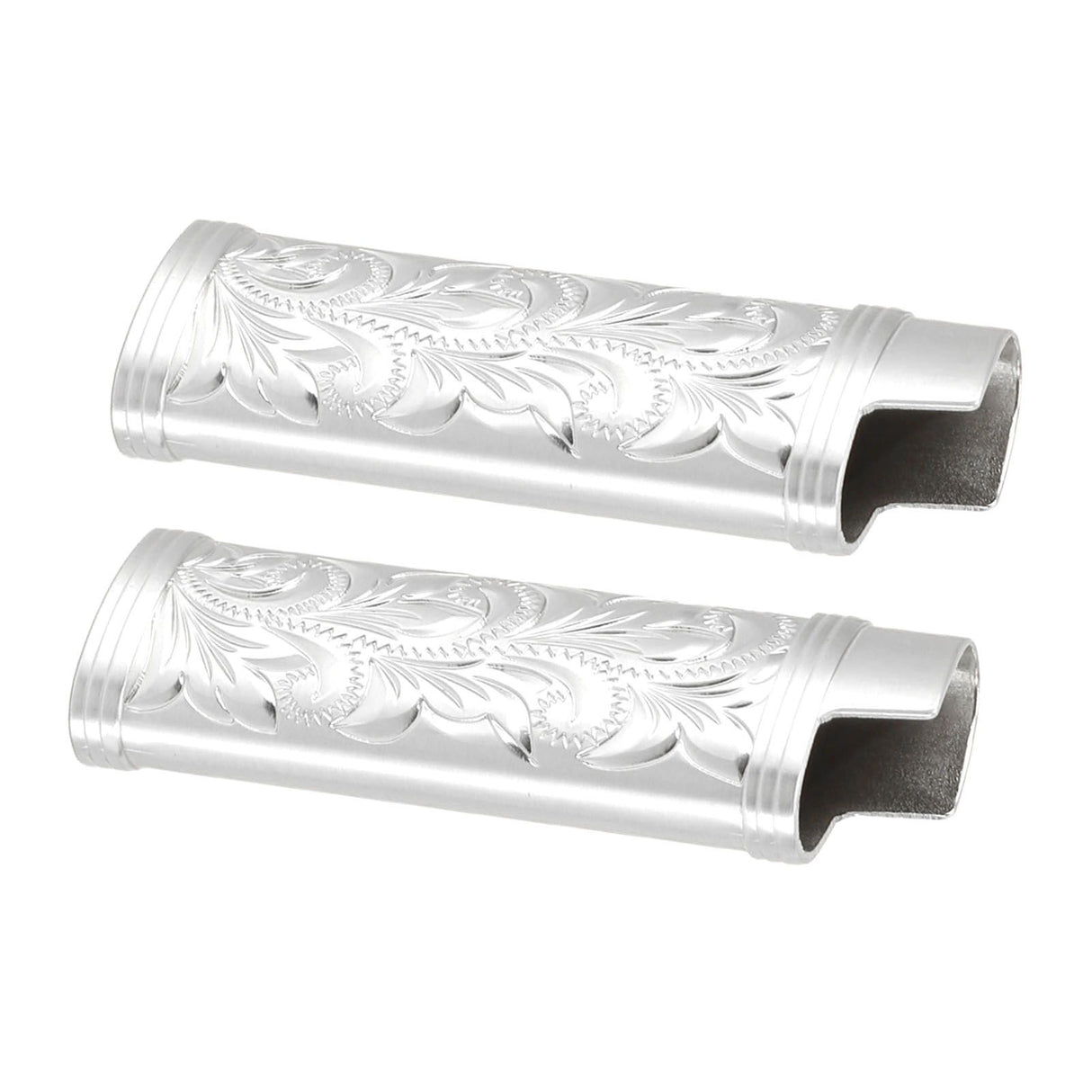 2Pcs Lighter Case Zinc Alloy Lighter Storage Container Floral Pattern for Outdoor Camping Hiking Silver
