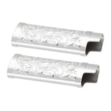 2Pcs Lighter Case Zinc Alloy Lighter Storage Container Floral Pattern for Outdoor Camping Hiking Silver