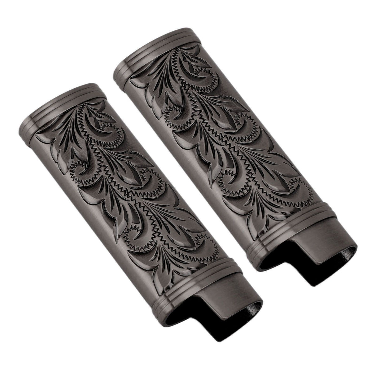 2Pcs Lighter Case Zinc Alloy Lighter Storage Container Floral Pattern for Outdoor Camping Hiking Black
