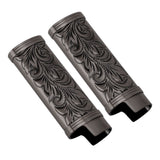 2Pcs Lighter Case Zinc Alloy Lighter Storage Container Floral Pattern for Outdoor Camping Hiking Black