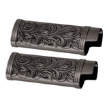 2Pcs Lighter Case Zinc Alloy Lighter Storage Container Floral Pattern for Outdoor Camping Hiking Black - Side View