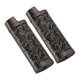 2Pcs Lighter Case Zinc Alloy Lighter Storage Container Floral Pattern for Outdoor Camping Hiking Black