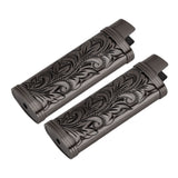 2Pcs Lighter Case Zinc Alloy Lighter Storage Container Floral Pattern for Outdoor Camping Hiking Black - Rear View