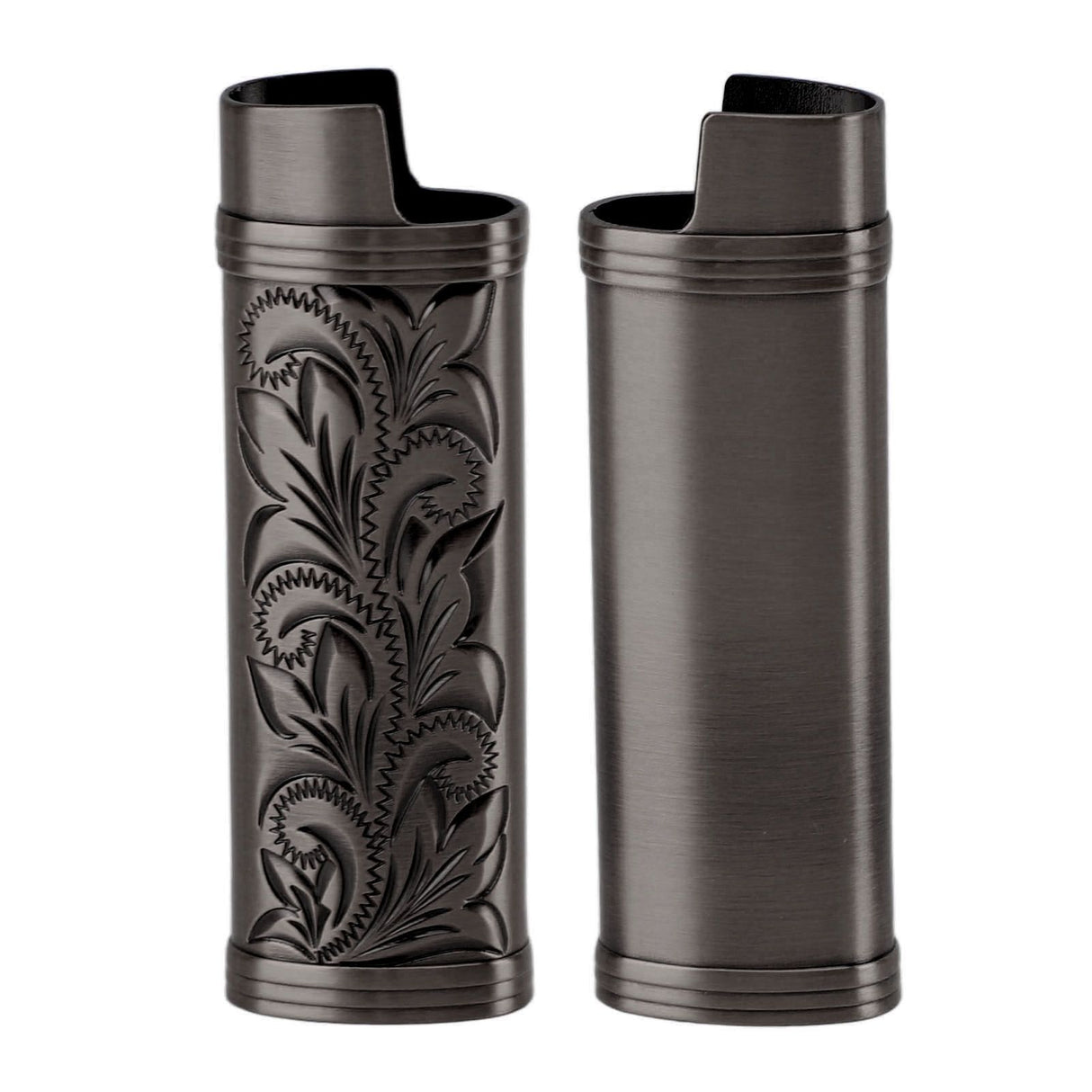 2Pcs Lighter Case Zinc Alloy Lighter Storage Container Floral Pattern for Outdoor Camping Hiking Black
