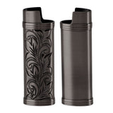 2Pcs Lighter Case Zinc Alloy Lighter Storage Container Floral Pattern for Outdoor Camping Hiking Black - Close-Up Angle
