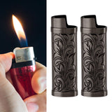 2Pcs Lighter Case Zinc Alloy Lighter Storage Container Floral Pattern for Outdoor Camping Hiking Black - Extra Image