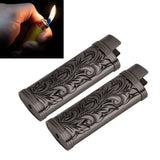 2Pcs Lighter Case Zinc Alloy Lighter Storage Container Floral Pattern for Outdoor Camping Hiking Black