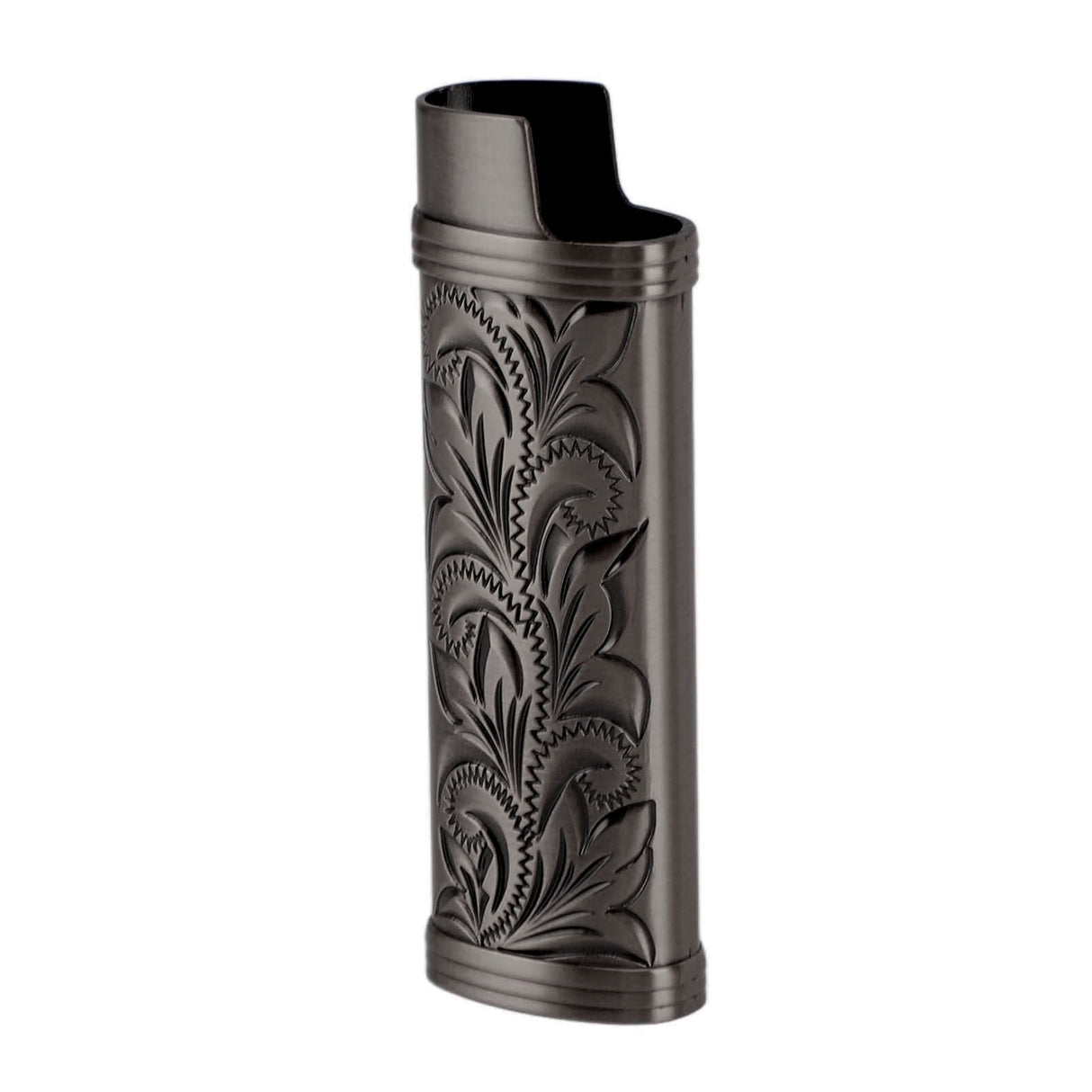 2Pcs Lighter Case Zinc Alloy Lighter Storage Container Floral Pattern for Outdoor Camping Hiking Black