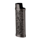 2Pcs Lighter Case Zinc Alloy Lighter Storage Container Floral Pattern for Outdoor Camping Hiking Black