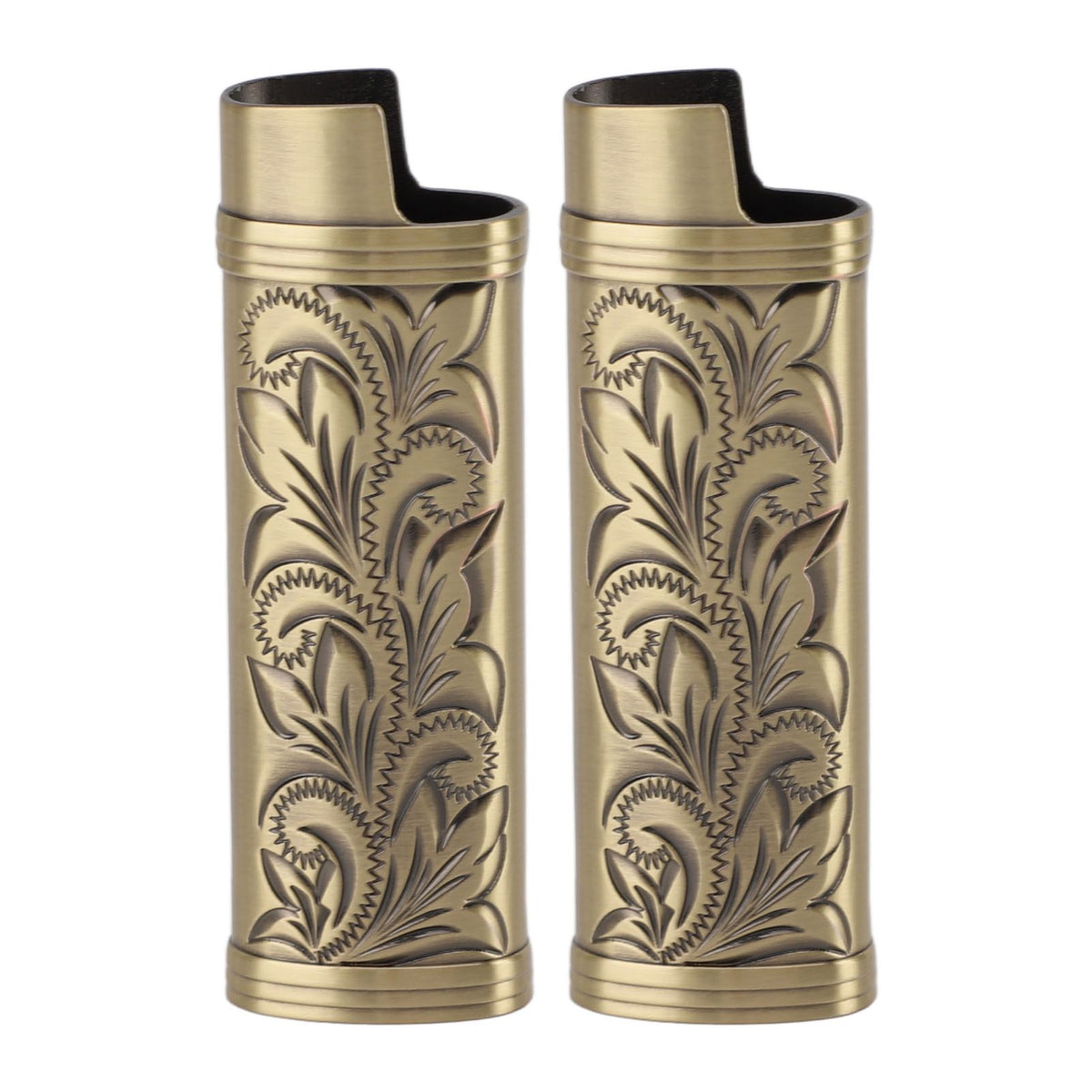 2Pcs Lighter Case Zinc Alloy Lighter Storage Container Floral Pattern for Outdoor Camping Hiking Bronze
