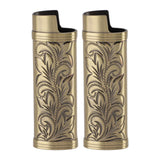 2Pcs Lighter Case Zinc Alloy Lighter Storage Container Floral Pattern for Outdoor Camping Hiking Bronze