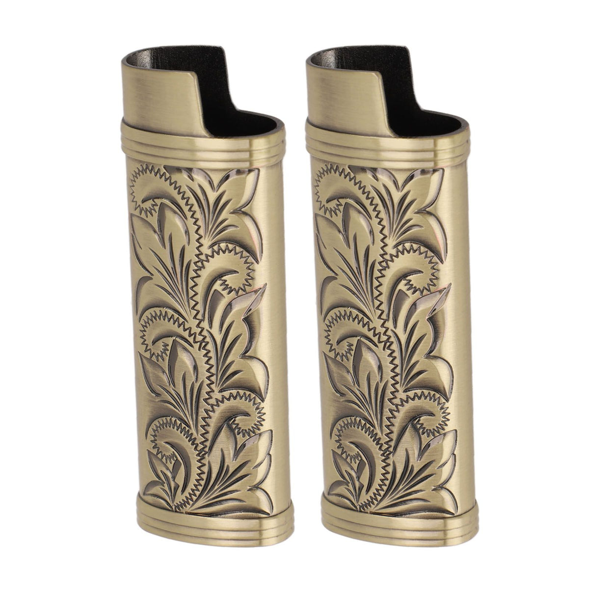 2Pcs Lighter Case Zinc Alloy Lighter Storage Container Floral Pattern for Outdoor Camping Hiking Bronze