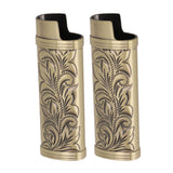 2Pcs Lighter Case Zinc Alloy Lighter Storage Container Floral Pattern for Outdoor Camping Hiking Bronze - Top-Down View