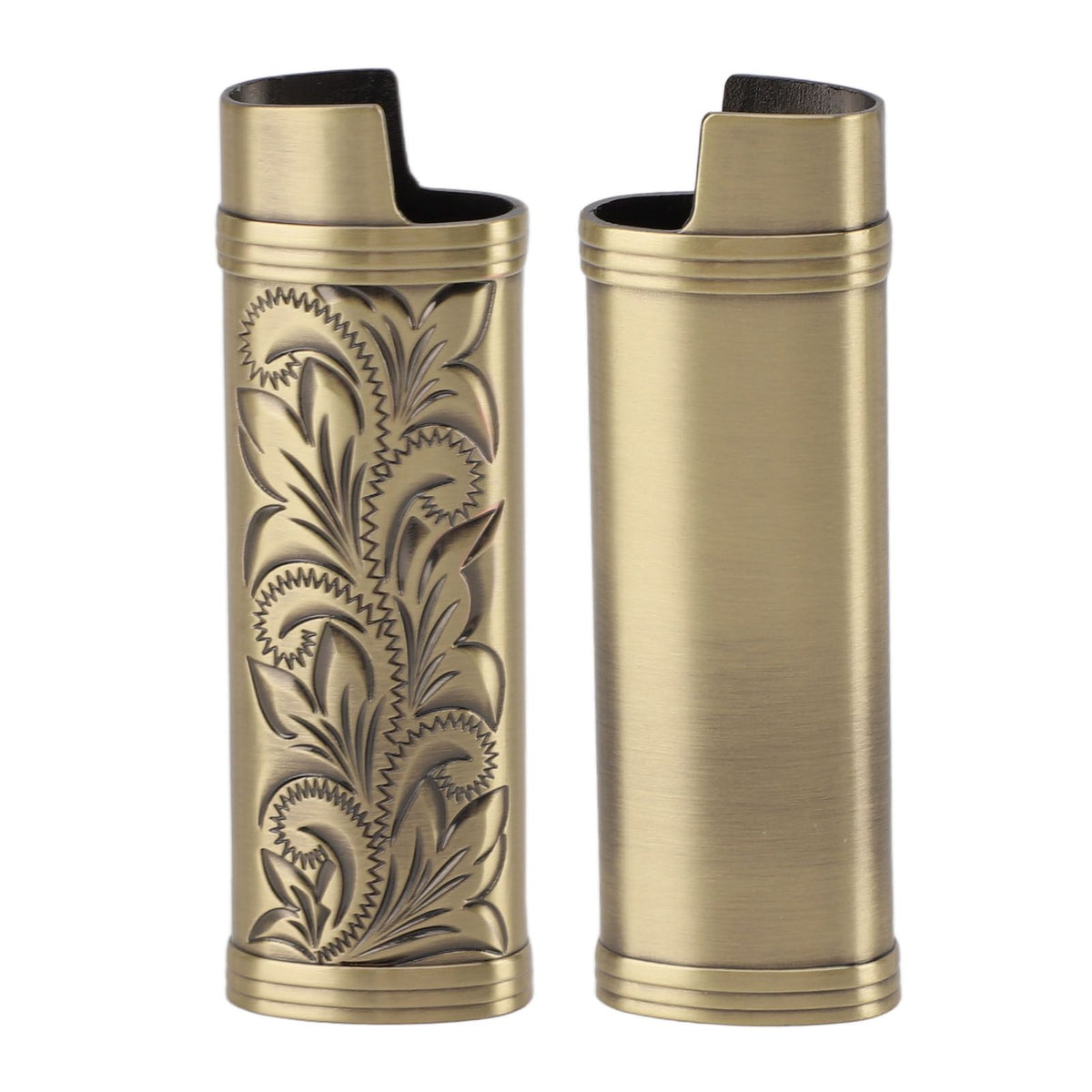 2Pcs Lighter Case Zinc Alloy Lighter Storage Container Floral Pattern for Outdoor Camping Hiking Bronze