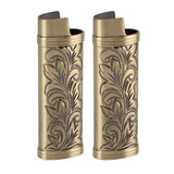 2Pcs Lighter Case Zinc Alloy Lighter Storage Container Floral Pattern for Outdoor Camping Hiking Bronze