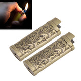2Pcs Lighter Case Zinc Alloy Lighter Storage Container Floral Pattern for Outdoor Camping Hiking Bronze - Extra Image