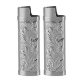 2Pcs Lighter Case Zinc Alloy Lighter Storage Container Floral Pattern for Outdoor Camping Hiking Grey