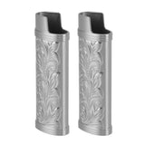 2Pcs Lighter Case Zinc Alloy Lighter Storage Container Floral Pattern for Outdoor Camping Hiking Grey