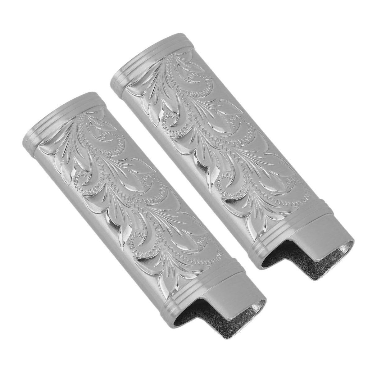 2Pcs Lighter Case Zinc Alloy Lighter Storage Container Floral Pattern for Outdoor Camping Hiking Grey
