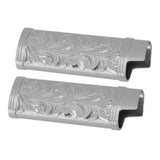 2Pcs Lighter Case Zinc Alloy Lighter Storage Container Floral Pattern for Outdoor Camping Hiking Grey - Top-Down View