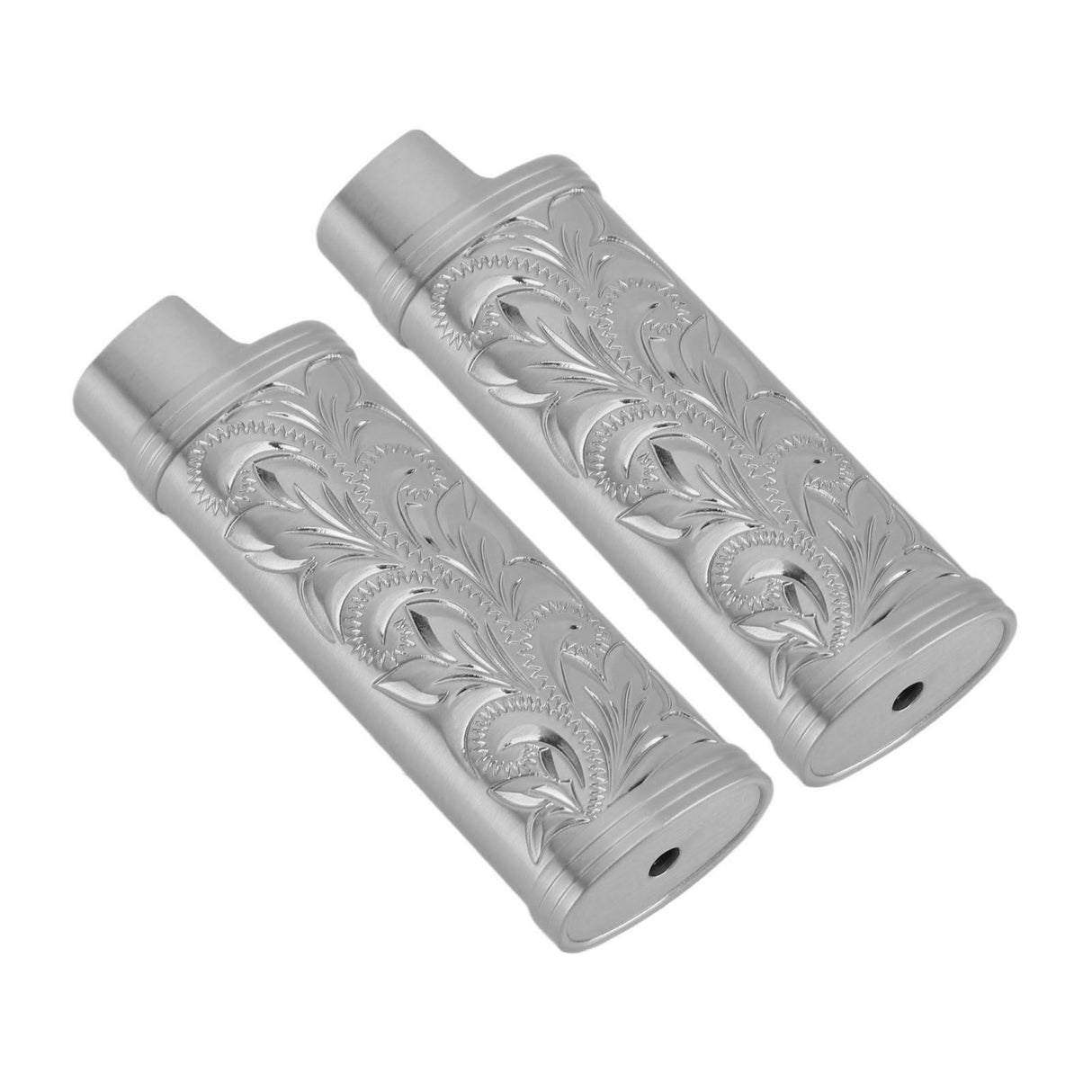 2Pcs Lighter Case Zinc Alloy Lighter Storage Container Floral Pattern for Outdoor Camping Hiking Grey