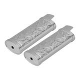 2Pcs Lighter Case Zinc Alloy Lighter Storage Container Floral Pattern for Outdoor Camping Hiking Grey - Close-Up Angle