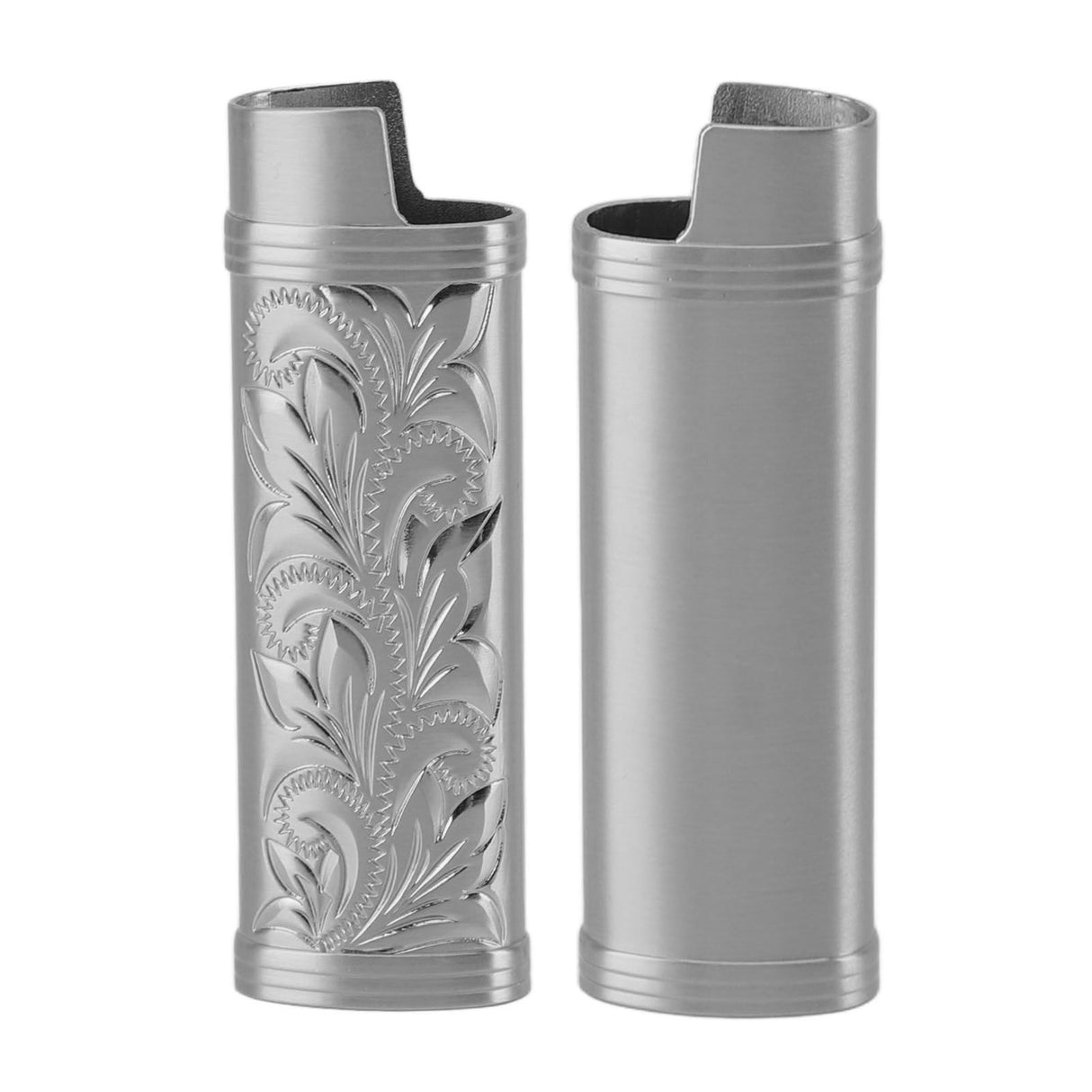 2Pcs Lighter Case Zinc Alloy Lighter Storage Container Floral Pattern for Outdoor Camping Hiking Grey