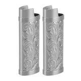 2Pcs Lighter Case Zinc Alloy Lighter Storage Container Floral Pattern for Outdoor Camping Hiking Grey