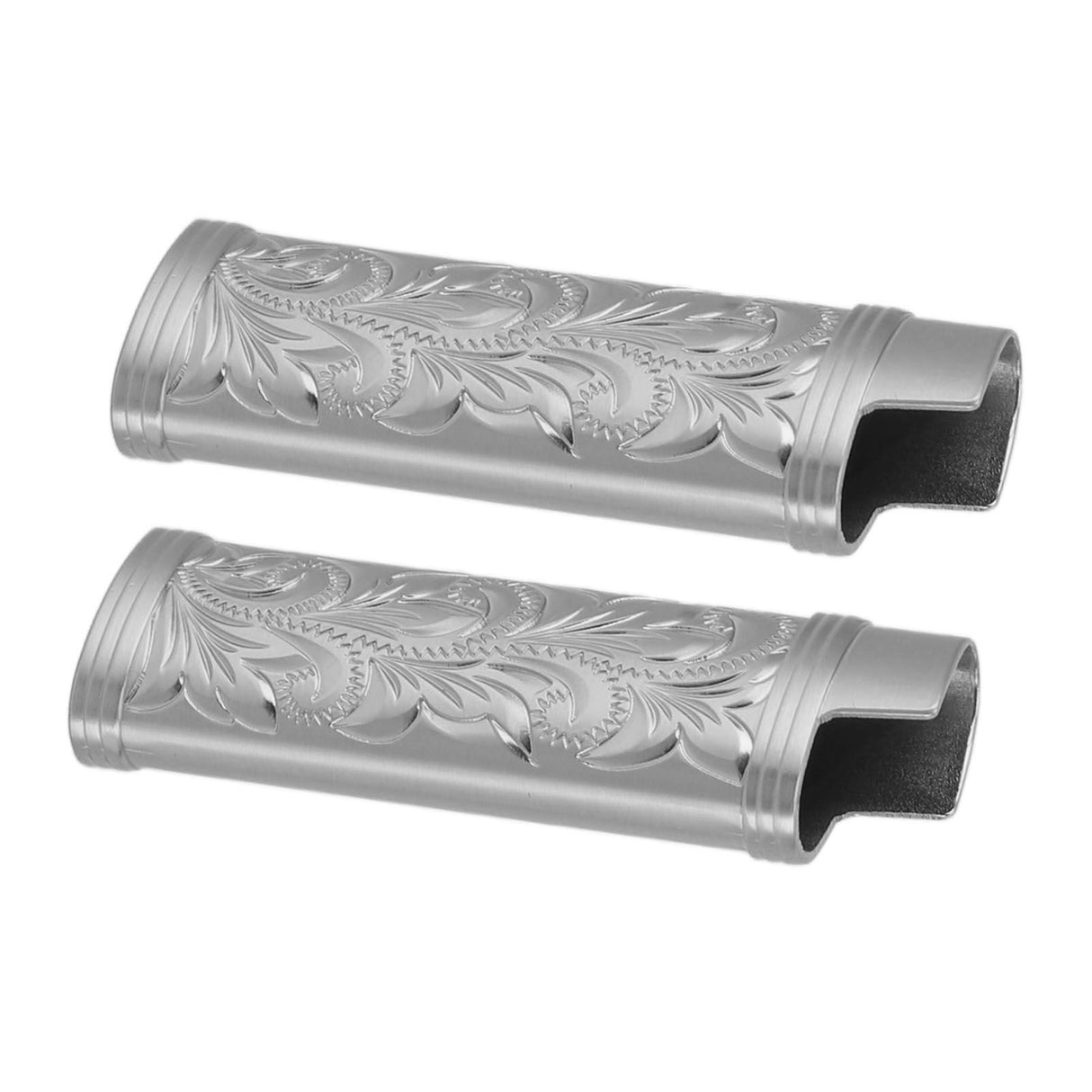 2Pcs Lighter Case Zinc Alloy Lighter Storage Container Floral Pattern for Outdoor Camping Hiking Grey