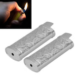 2Pcs Lighter Case Zinc Alloy Lighter Storage Container Floral Pattern for Outdoor Camping Hiking Grey