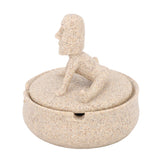 Resin Easter Island Moai Statue Ashtray Decorative Quirky Moai Ashtray Home Decor Table Desktop Ornament with Lid - Front View