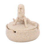 Resin Easter Island Moai Statue Ashtray Decorative Quirky Moai Ashtray Home Decor Table Desktop Ornament with Lid - 45-Degree Angle