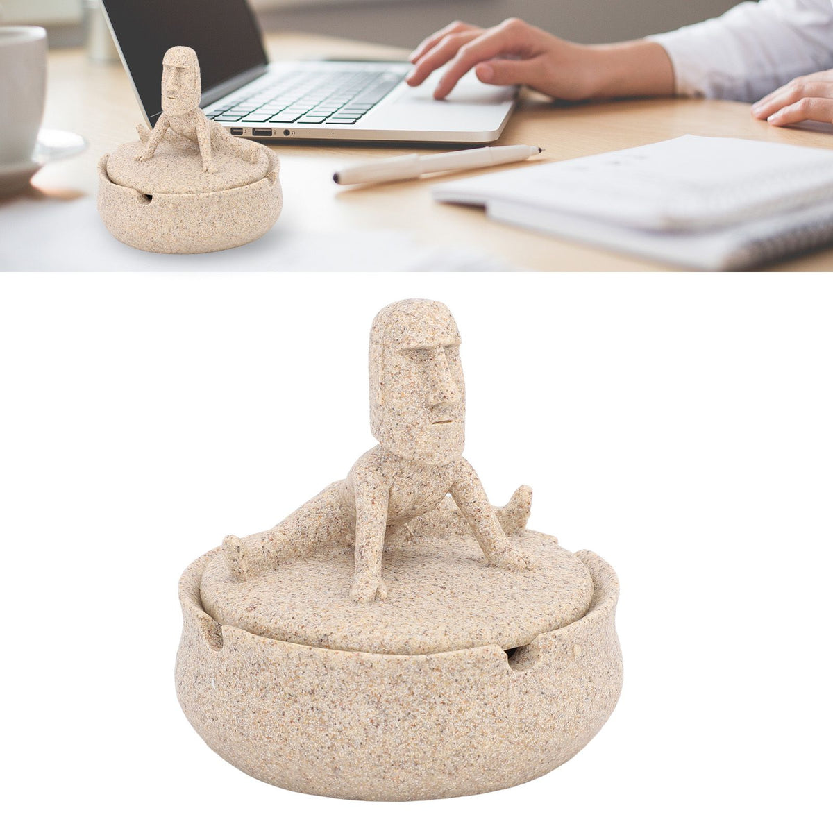 Resin Easter Island Moai Statue Ashtray Decorative Quirky Moai Ashtray Home Decor Table Desktop Ornament with Lid