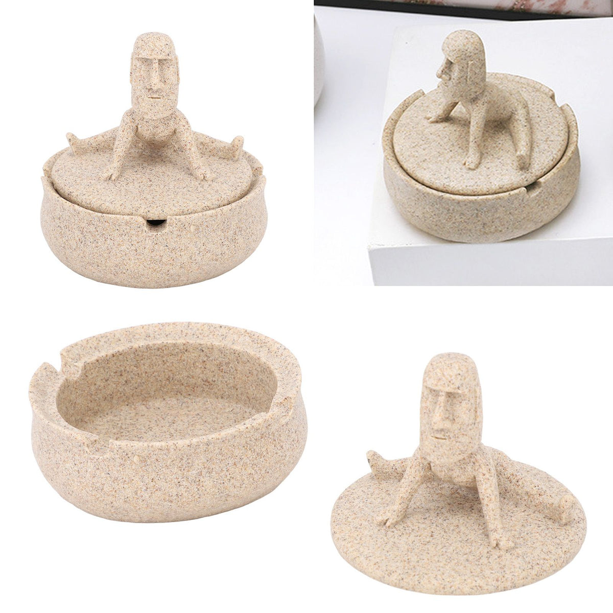 Resin Easter Island Moai Statue Ashtray Decorative Quirky Moai Ashtray Home Decor Table Desktop Ornament with Lid