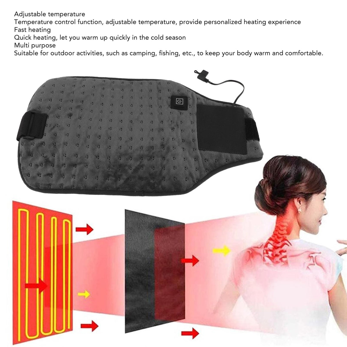 USB Powered Heated Waist Wrap Adjustable Temperature Fast Heating USB Heating Waist Wrap Heating Pad for Waist Neck Knee Dark Gray