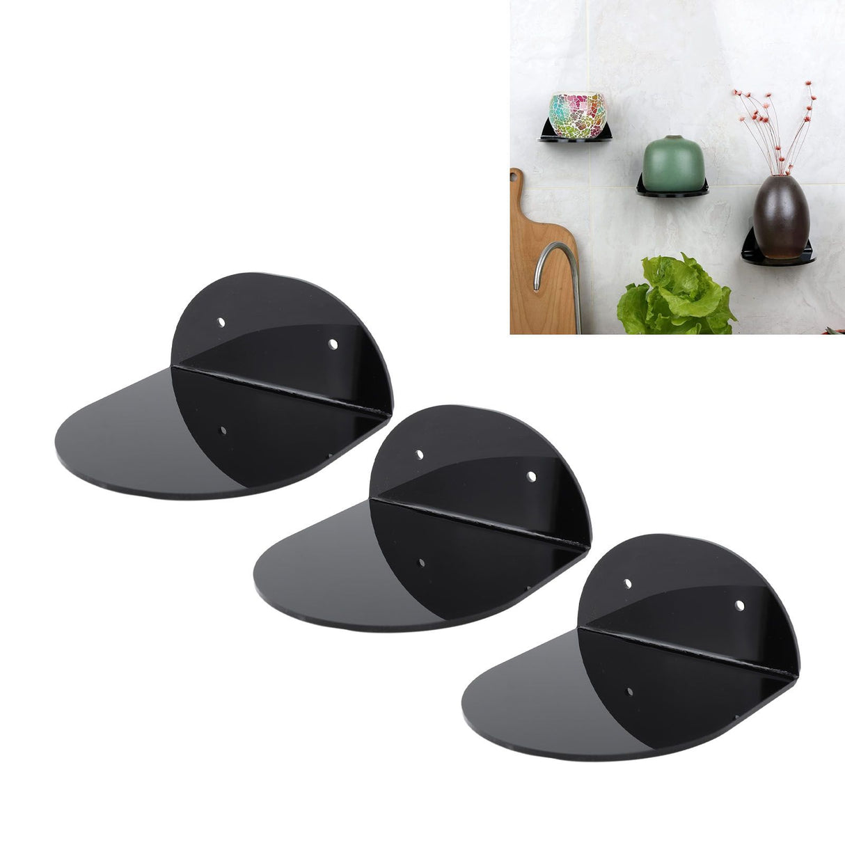 3pcs Wall Speaker Floating Shelves Acrylic Waterproof Wall Mounted Speaker Display Stand for Baby Camera Small Alarm Clock Black