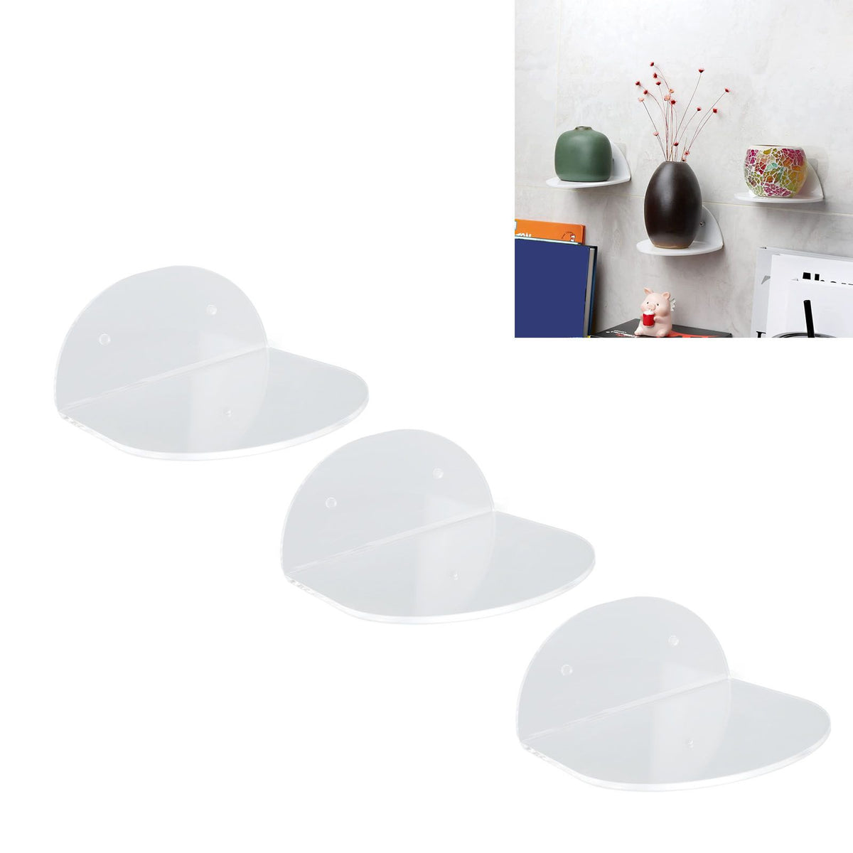 3pcs Wall Speaker Floating Shelves Acrylic Waterproof Wall Mounted Speaker Display Stand for Baby Camera Small Alarm Clock Transparent