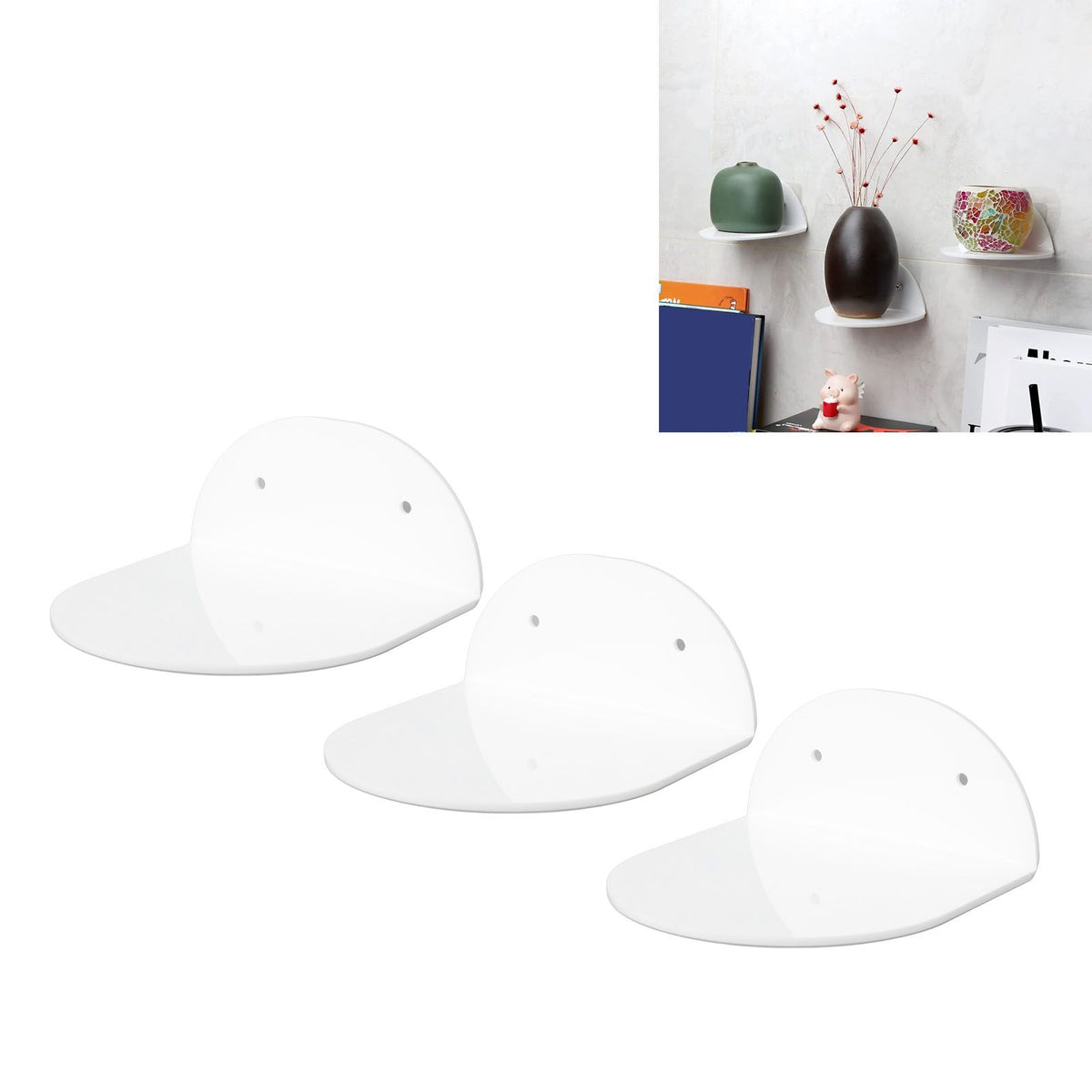3pcs Wall Speaker Floating Shelves Acrylic Waterproof Wall Mounted Speaker Display Stand for Baby Camera Small Alarm Clock White