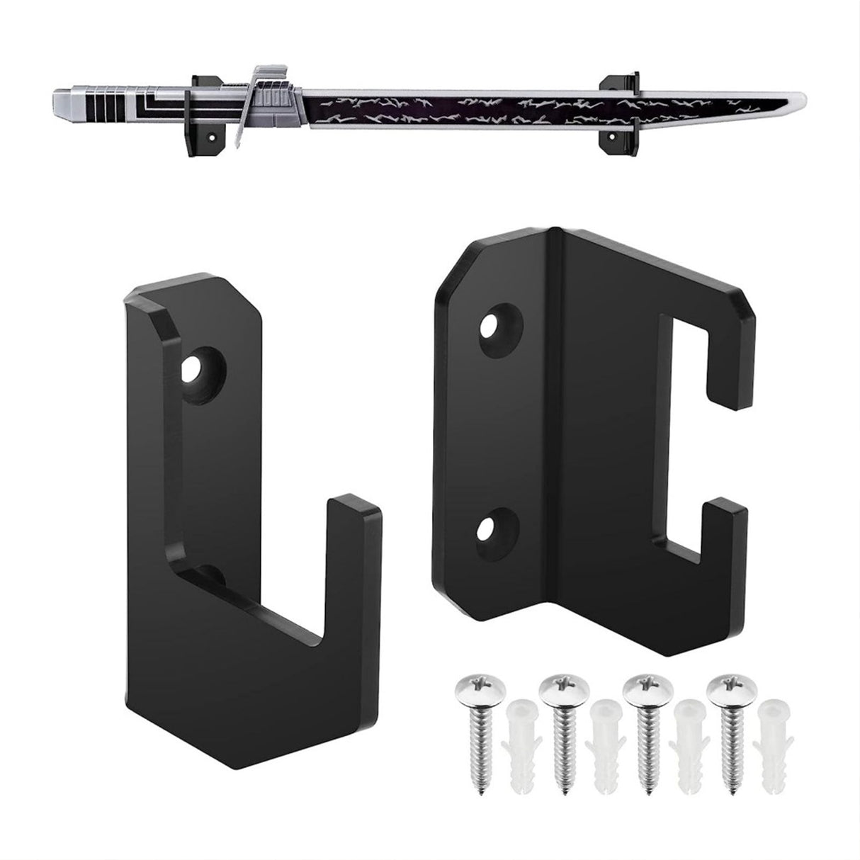 Samurai Sword Holder Horizontal Wall Mount Acrylic Sword Rack Flat Blade Display Stand with Screws Black